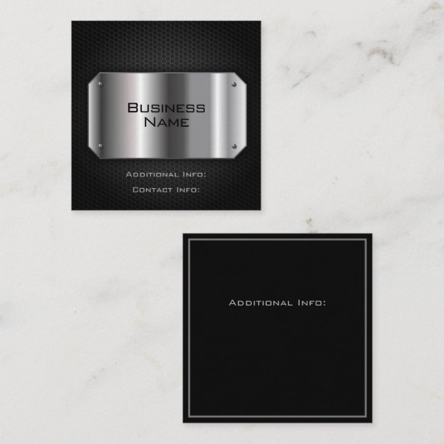 Cartão De Visita Quadrado Preto E Aço (Frente/Verso)