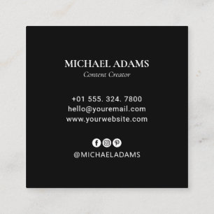Cartão De Visita Quadrado Preto e Branco Logotipo Simples e Mídia Social