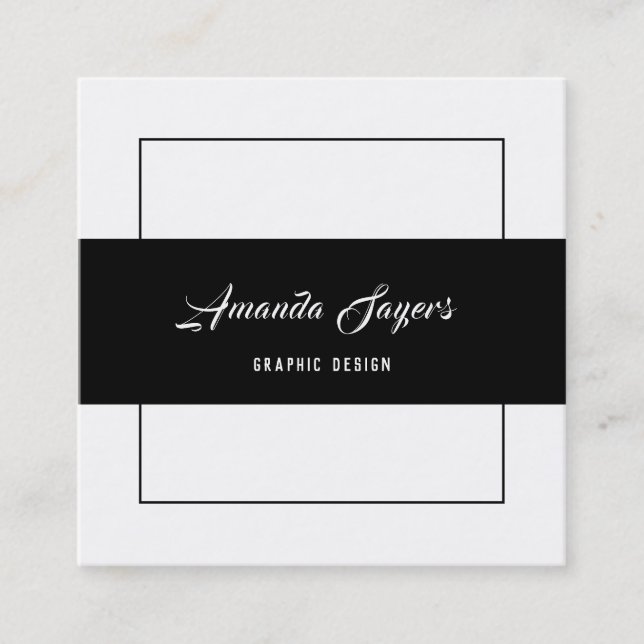 Cartão De Visita Quadrado Preto e branco minimalista (Frente)
