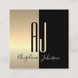 Cartão De Visita Quadrado Preto Elegante Moderno Dourado