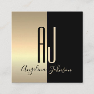 Cartão De Visita Quadrado Preto Elegante Moderno Dourado