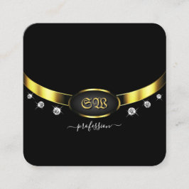 Cartão De Visita Quadrado Preto Luxurioso e Dourado com Ouros Monográficos