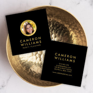 Cartão De Visita Quadrado Preto moderno e falso da foto elegante do perfil