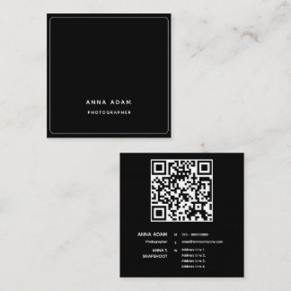 Cartão De Visita Quadrado Preto, Moderno, Minimalista, Simples, Código QR