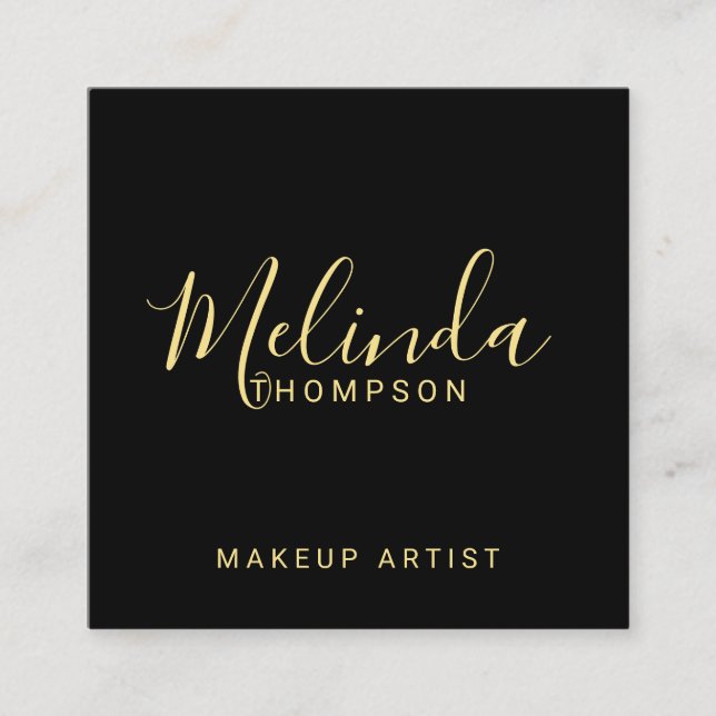 Cartão De Visita Quadrado Preto moderno profissional e ouro (Frente)