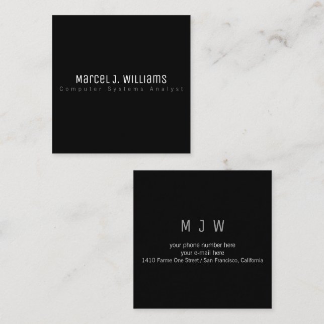 Cartão De Visita Quadrado preto simples e simples profissional moderno e min (Frente/Verso)