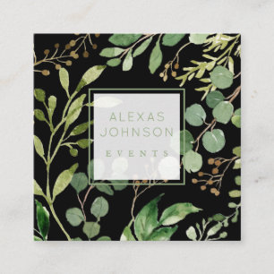 Cartão De Visita Quadrado Primavera de verde moderno preto escuro