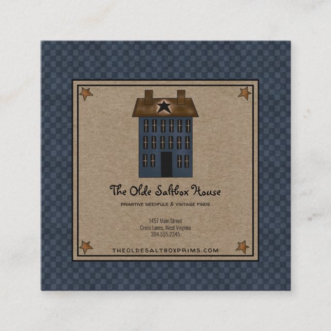 Cartão De Visita Quadrado Primitivo País Saltbox House Rusty Stars Kraft (Frente)