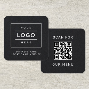 Cartão De Visita Quadrado Procure o nosso menu Código QR personalizado preto