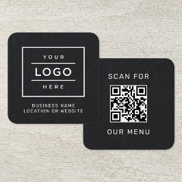 Cartão De Visita Quadrado Procure o nosso menu Código QR personalizado preto