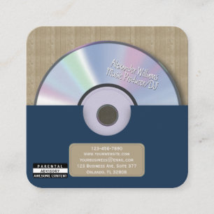 Cartão De Visita Quadrado Produtor de Música Azul Retro CD DJ