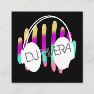 Cartão De Visita Quadrado Produtor de Música de DJ Moderna Neon Colorida