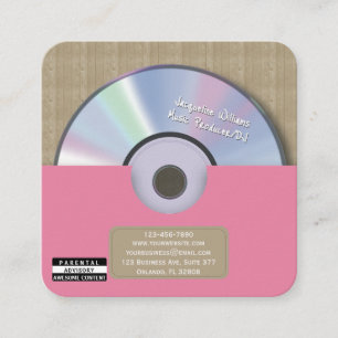 Cartão De Visita Quadrado Produtor de Música Rosa Retro CD DJ