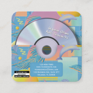 Cartão De Visita Quadrado Produtor de Música Vaporwave Retro Azul CD DJ