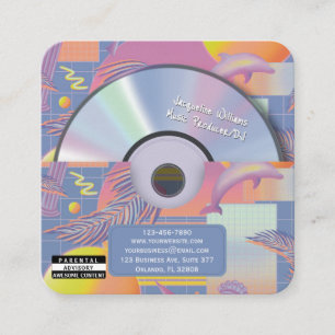 Cartão De Visita Quadrado Produtor de Música Vaporwave Retro Roxa CD DJ