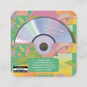 Cartão De Visita Quadrado Produtor de Música Verde Retro Vaporwave CD DJ