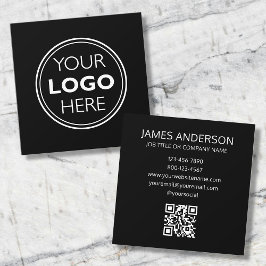 Cartão De Visita Quadrado Professional Logo QR Code Minimalist Black