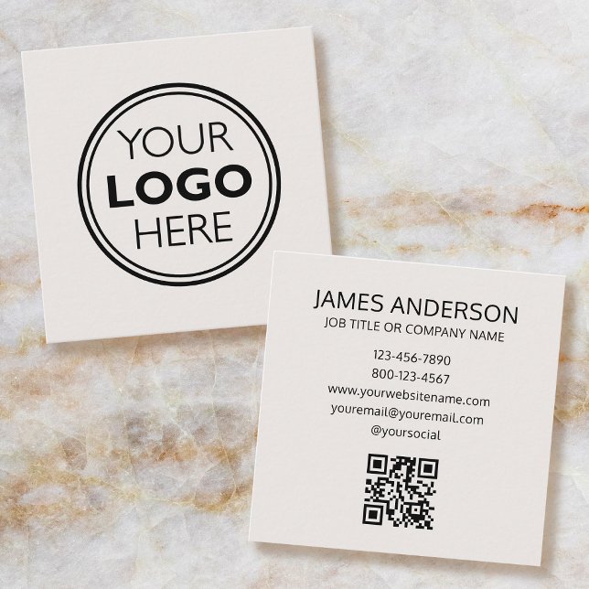 Cartão De Visita Quadrado Professional Logo QR Code Minimalist Off-White (Criador carregado)