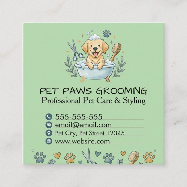 Cartão De Visita Quadrado Professional Pet Groomer Square Business Card  (Frente)
