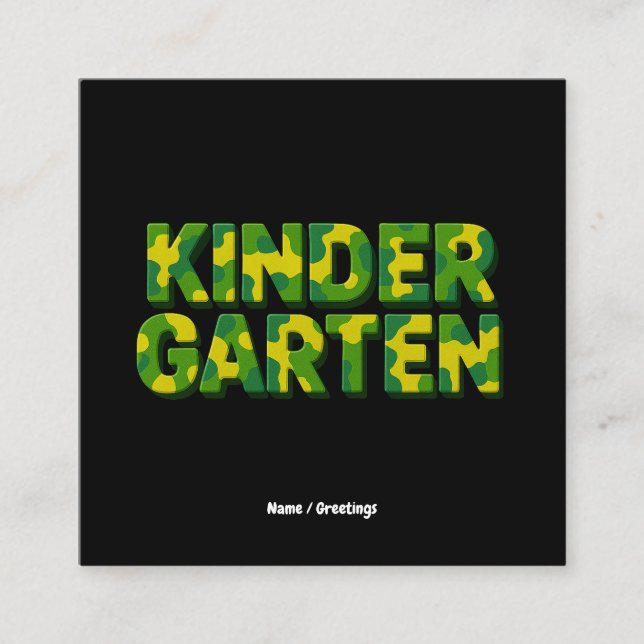 Cartão De Visita Quadrado Professor Camouflage Meninos do Jardim de Infância (Frente)