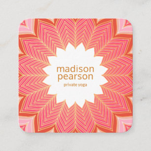 Cartão De Visita Quadrado Professor de Ioga Flor de Coral Rosa Lotus Mandala