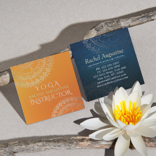 Cartão De Visita Quadrado Professor de Meditação de Yoga Mandala Laranja Mod