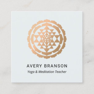 Cartão De Visita Quadrado Professor de Meditação Shri Yantra Yoga, Dourado