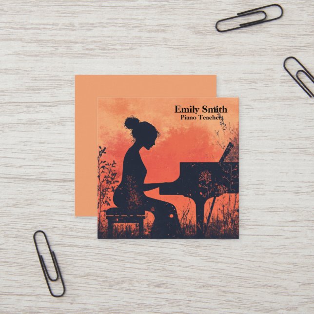 Cartão De Visita Quadrado Professor de Piano (Frente/Verso In Situ)
