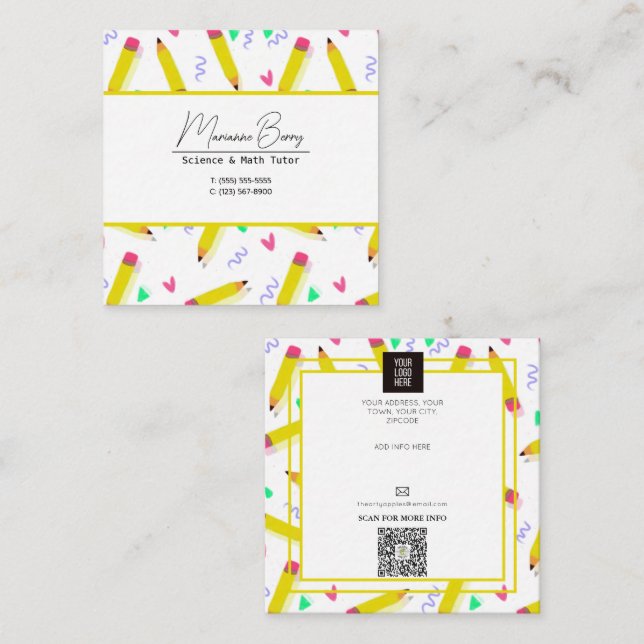 Cartão De Visita Quadrado Professora Tutor HomeSchool (Frente/Verso)