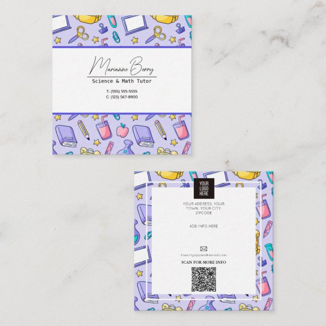 Cartão De Visita Quadrado Professora Tutor HomeSchool (Frente/Verso)