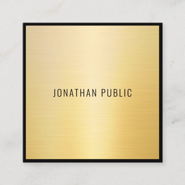 Cartão De Visita Quadrado Profissional Elegante Mínimo Dourado Preto e Moder (Frente)