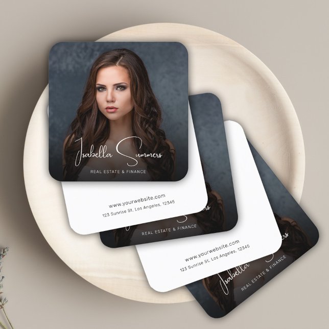 Cartão De Visita Quadrado Profissional financeiro do Realtor de Fotografias  (Modern Elegant Photo Realtor Finance Professional Square Business Card)