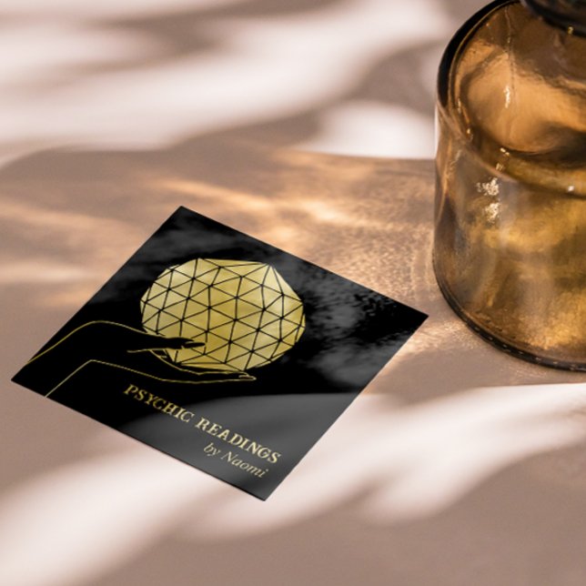 CARTÃO DE VISITA QUADRADO PSIQUIICO MÉDIO-TAROTS FORTUNER TELLER PRETO (Criador carregado)