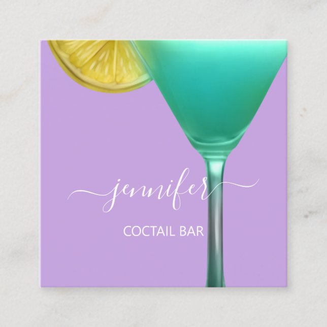 Cartão De Visita Quadrado Pub Coctail Wine Bar Beber Rosa Professional (Frente)