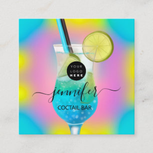 Cartão De Visita Quadrado Pub Drinks Bar Logotipo do restaurante Holograph a
