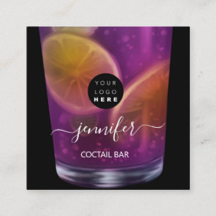 Cartão De Visita Quadrado Pub Drinks Bar Restaurante Logotipo Lounge Violet