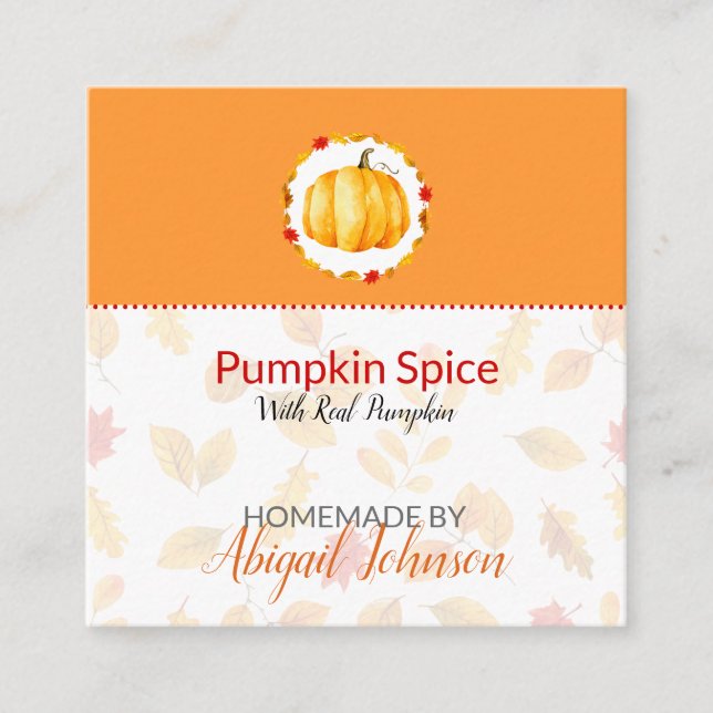 Cartão De Visita Quadrado Pumpkin Spice Homemade Bath & Body Label | Etiquet (Frente)