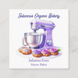 Cartão De Visita Quadrado Purple Mixer Bread Bakery Pastry Chef 