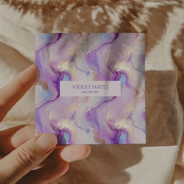 Cartão De Visita Quadrado Púrpura Elegante e Mármore Turquesa Personalizado (Criador carregado)