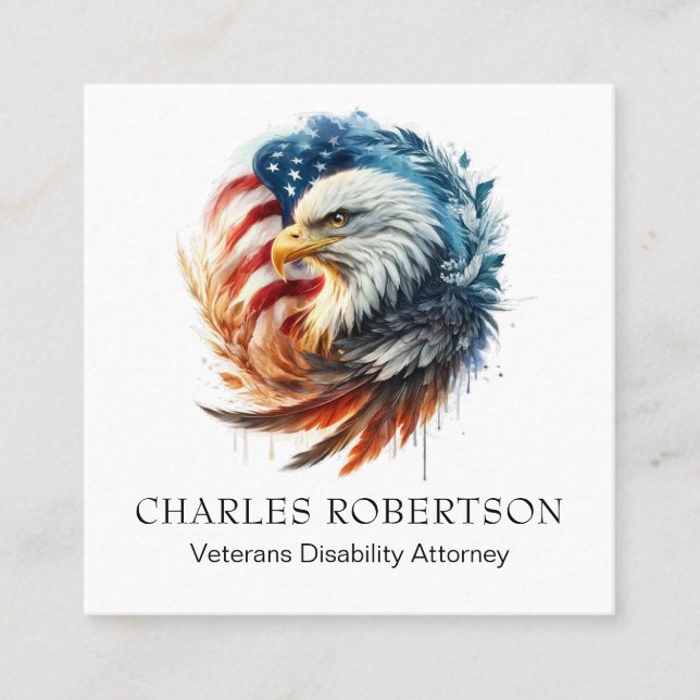 Cartão De Visita Quadrado *~* QR American Flag Bald Eagle - AP16 (Frente)