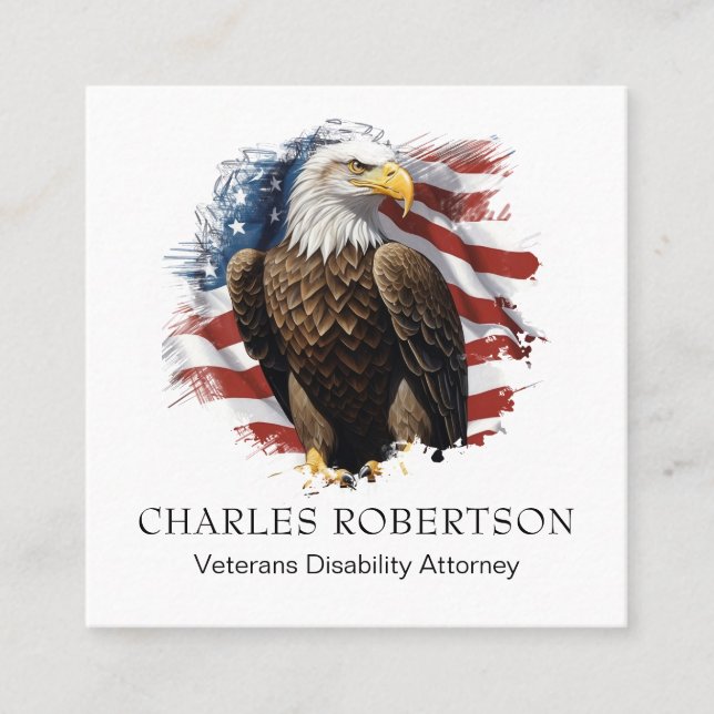 Cartão De Visita Quadrado *~* QR Americano Flag Bald Eagle AP16 (Frente)