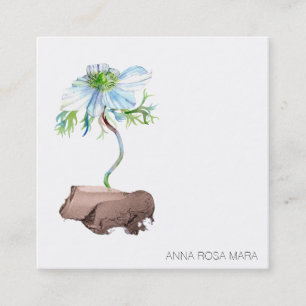 Cartão De Visita Quadrado *~* QR Anemone Floral White Rosa Dourada
