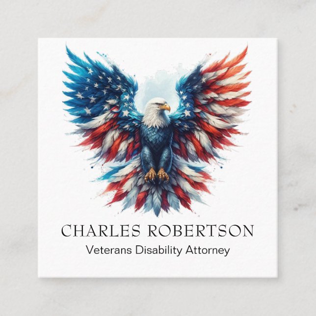Cartão De Visita Quadrado *~* QR AP16 American Flag Bald Eagle EUA (Frente)