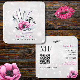 Cartão De Visita Quadrado QR Code Bokeh Lash Technician, Eyelashes QR Code