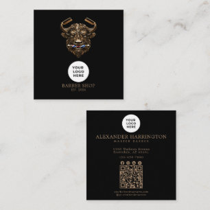 Cartão De Visita Quadrado Qr Code Bronze Buffalo Profissional Salão de Barbe