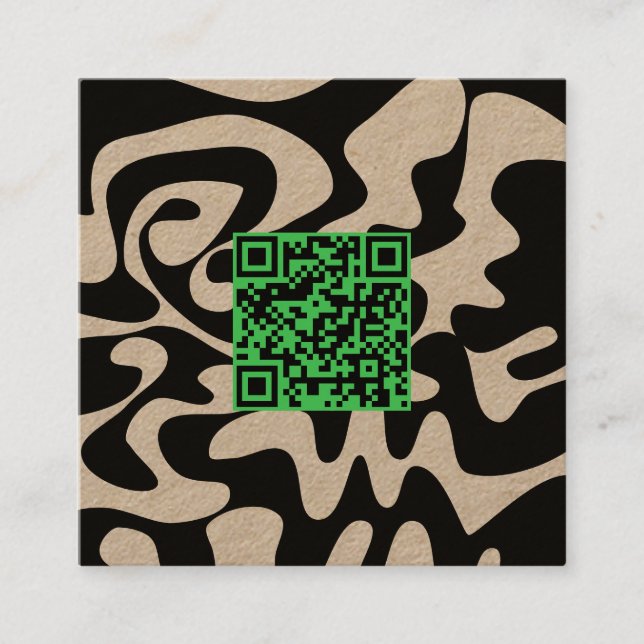 Cartão De Visita Quadrado QR Code Kelly Green Retro Groovy Squiggles Kraft (Frente)