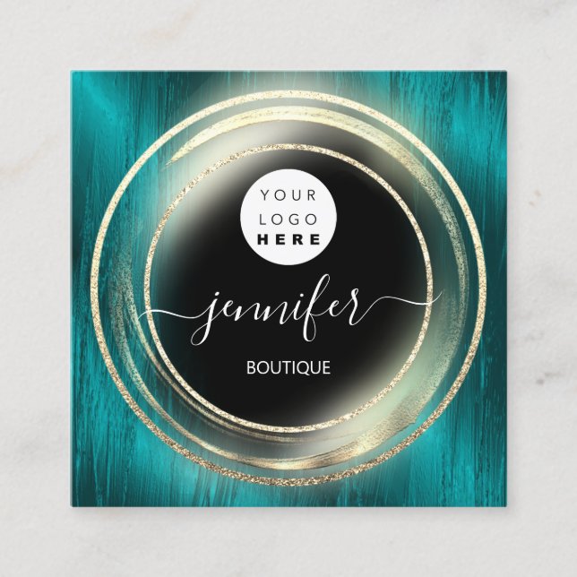 Cartão De Visita Quadrado QR Code Logo Glitter Dourado Teto Compro Boutique (Frente)