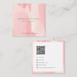 Cartão De Visita Quadrado QR código moderno de tendência blush d'água cor