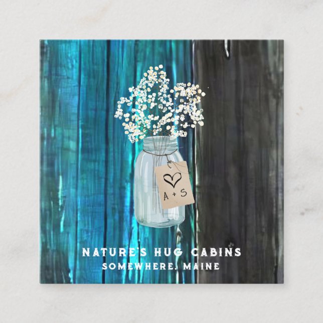 Cartão De Visita Quadrado *~* QR Distressão AP49 Mason Jar (Frente)