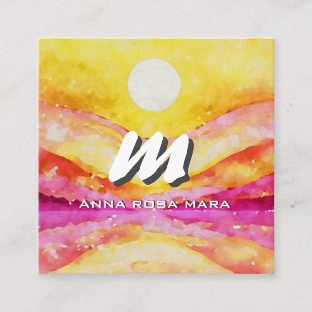 Cartão De Visita Quadrado *~* QR DOURADO PINK Abstrato Landscape Nature AP93 (Frente)